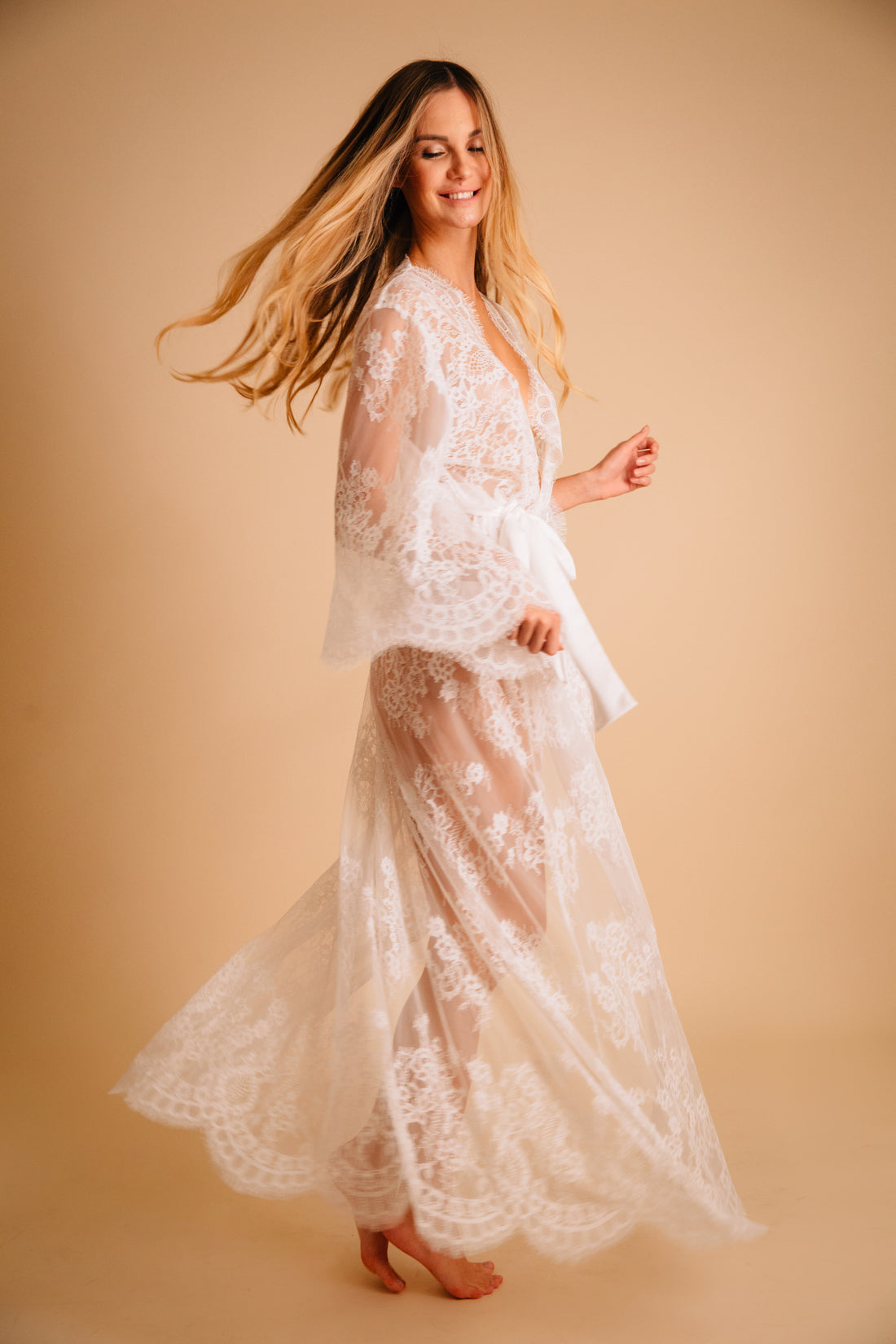 white lace robe