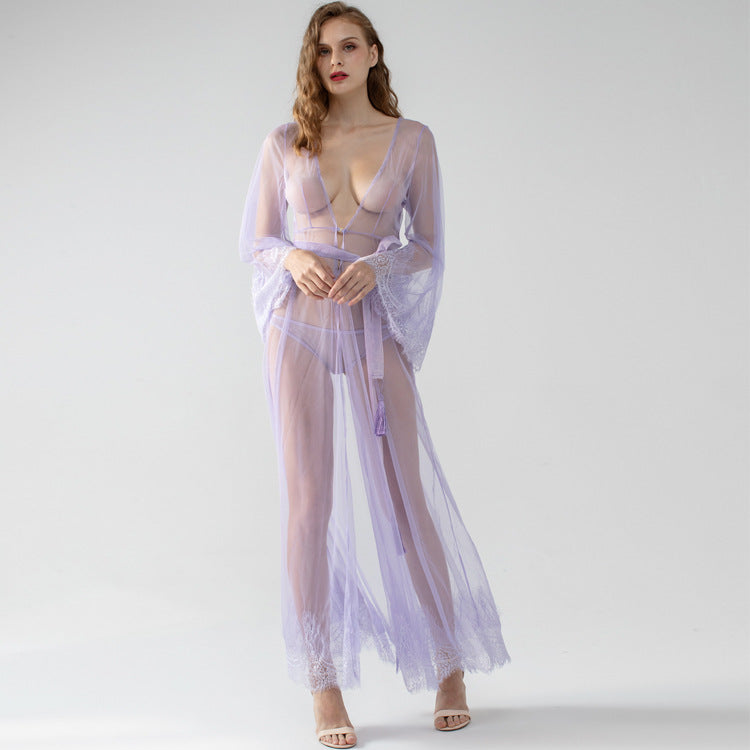NEW!!! Long Tulle & Lace Robe & Panty Set