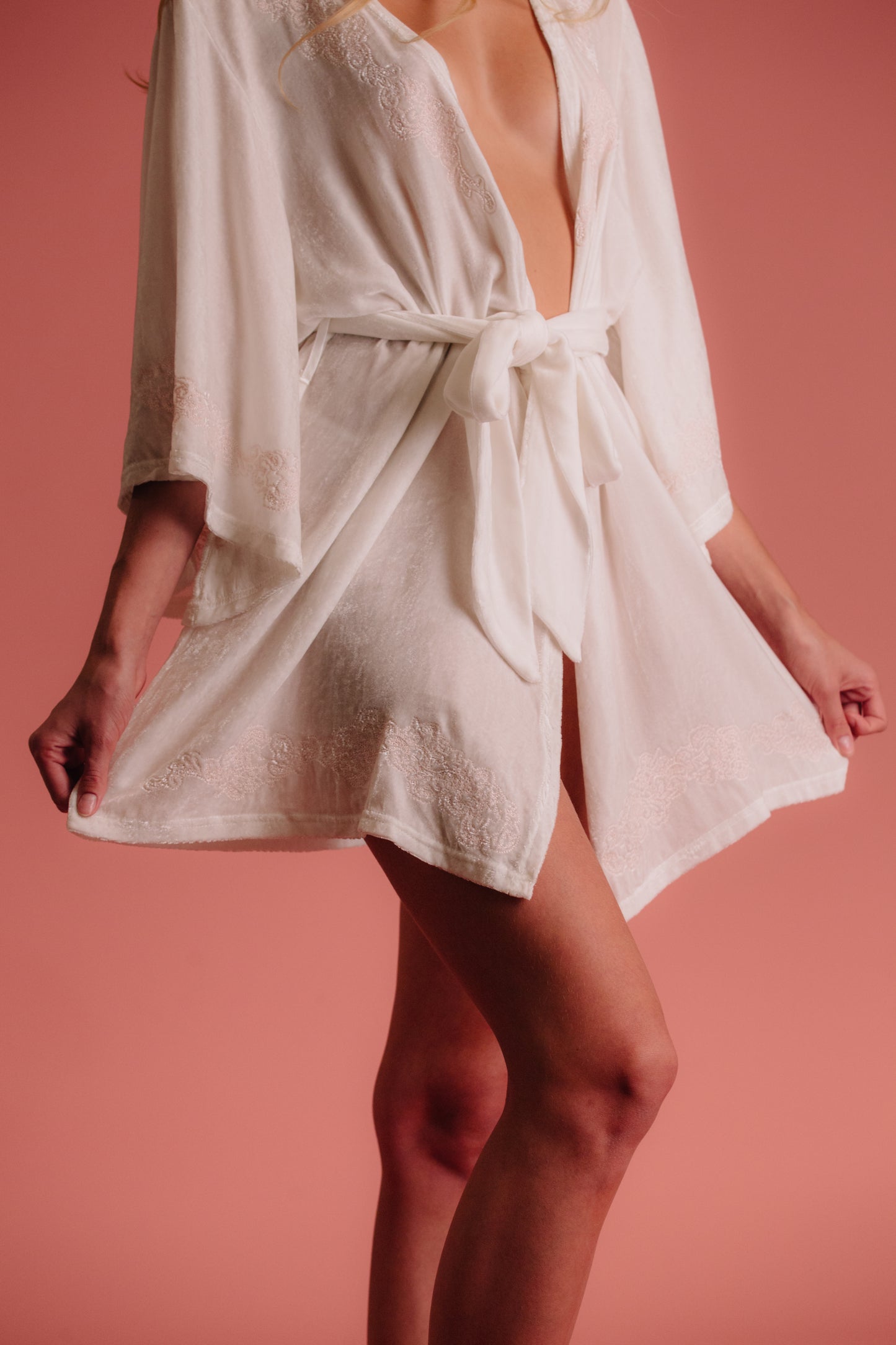 Silk velvet embroidered getting ready robe