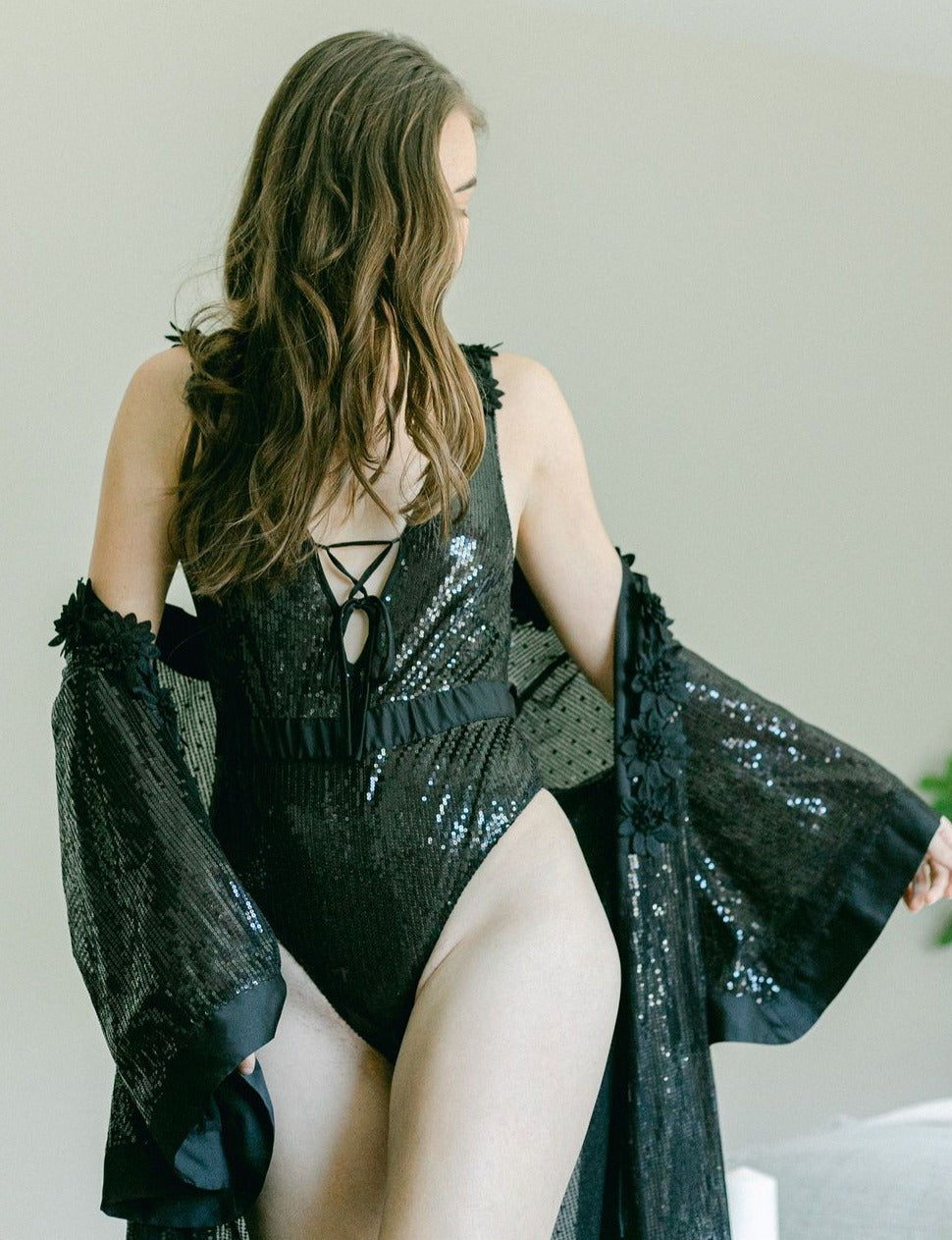 Short Satin & Sequin Kimono Robe