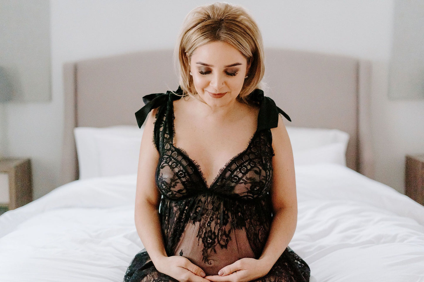 Maternity Unlined Lace Plunge Babydoll & Panty