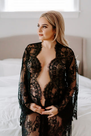 Black lace maxi kimono robe for pregnancy