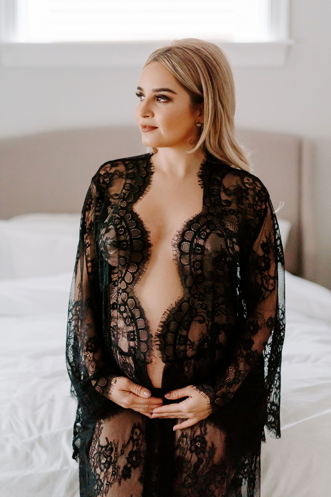 Pregnancy lingerie robe from black lace
