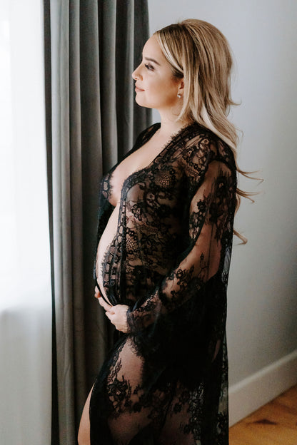French lace sheer kimono maternity robe 