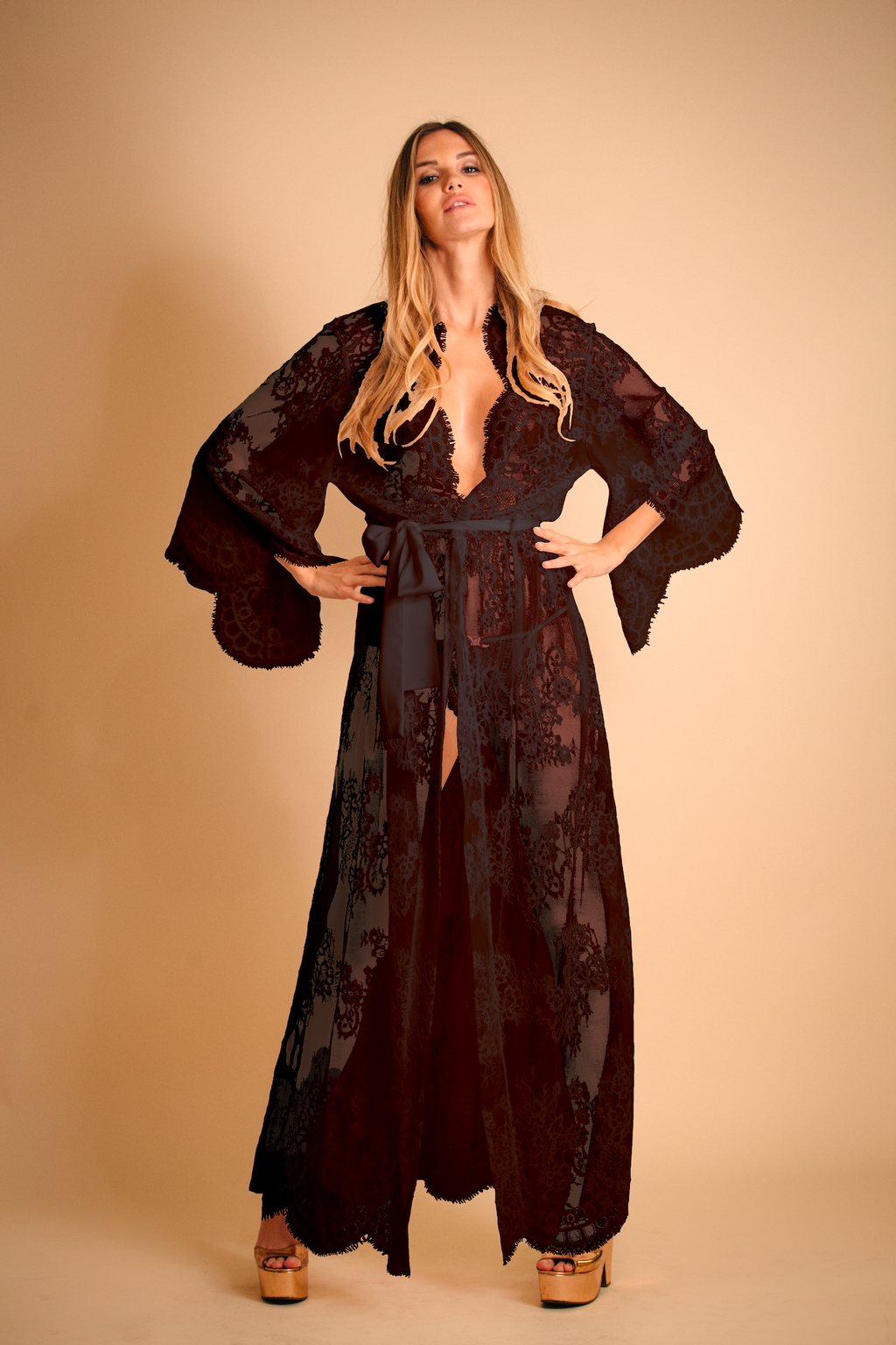 Black kimono robe for boudoir