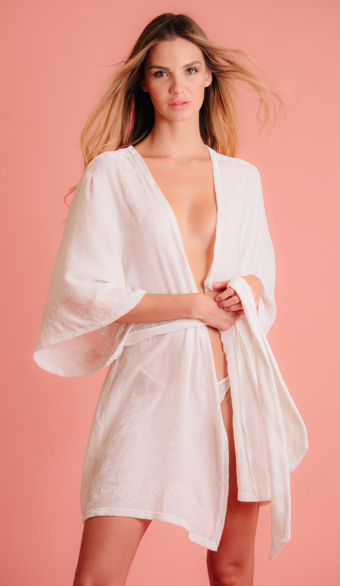 Bridal robe with pink embroidery