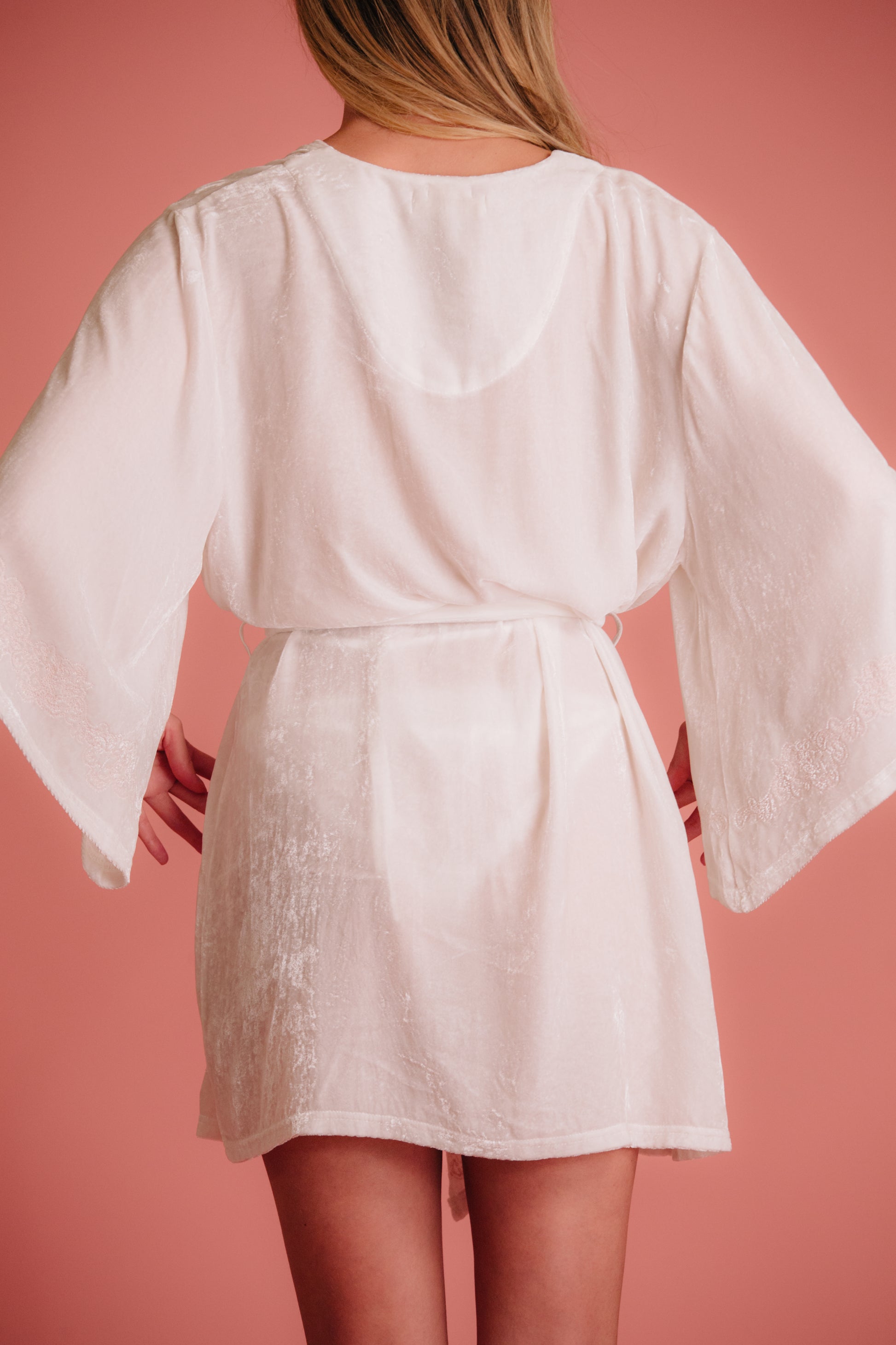 Wedding robe with pink paisley embroidery