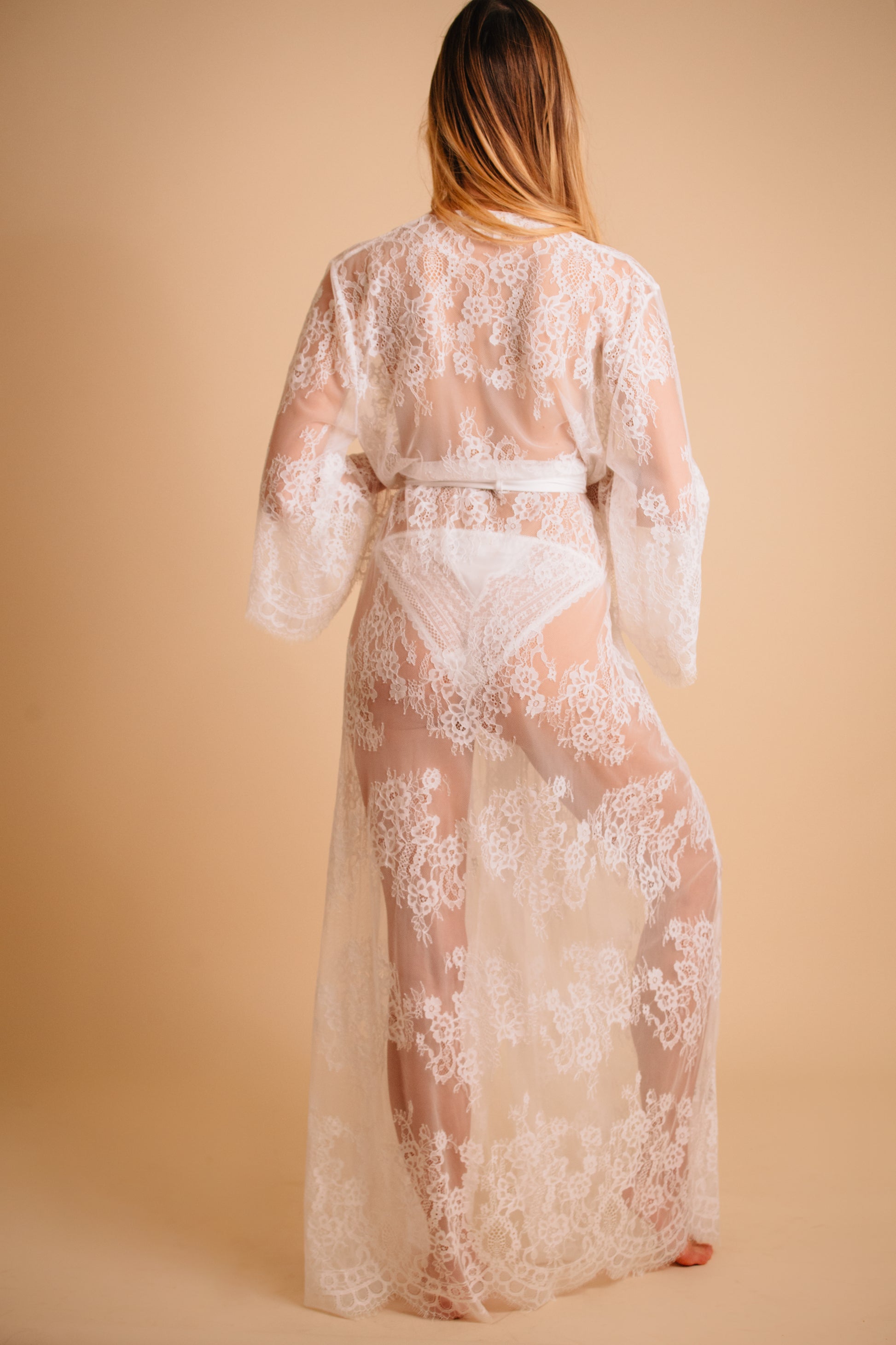 Lace kimono white wedding day robe