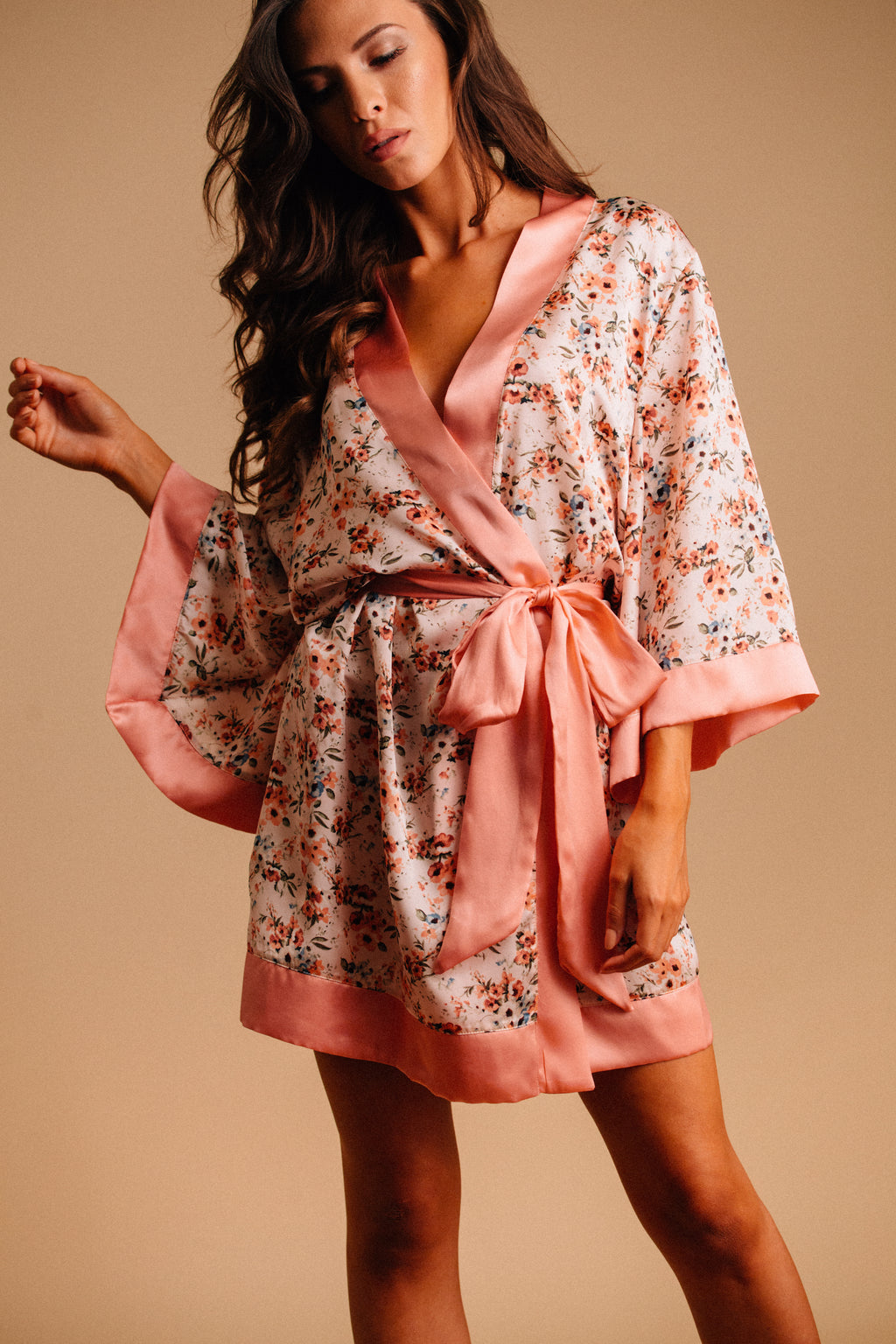 Made in USA floral satin robe 